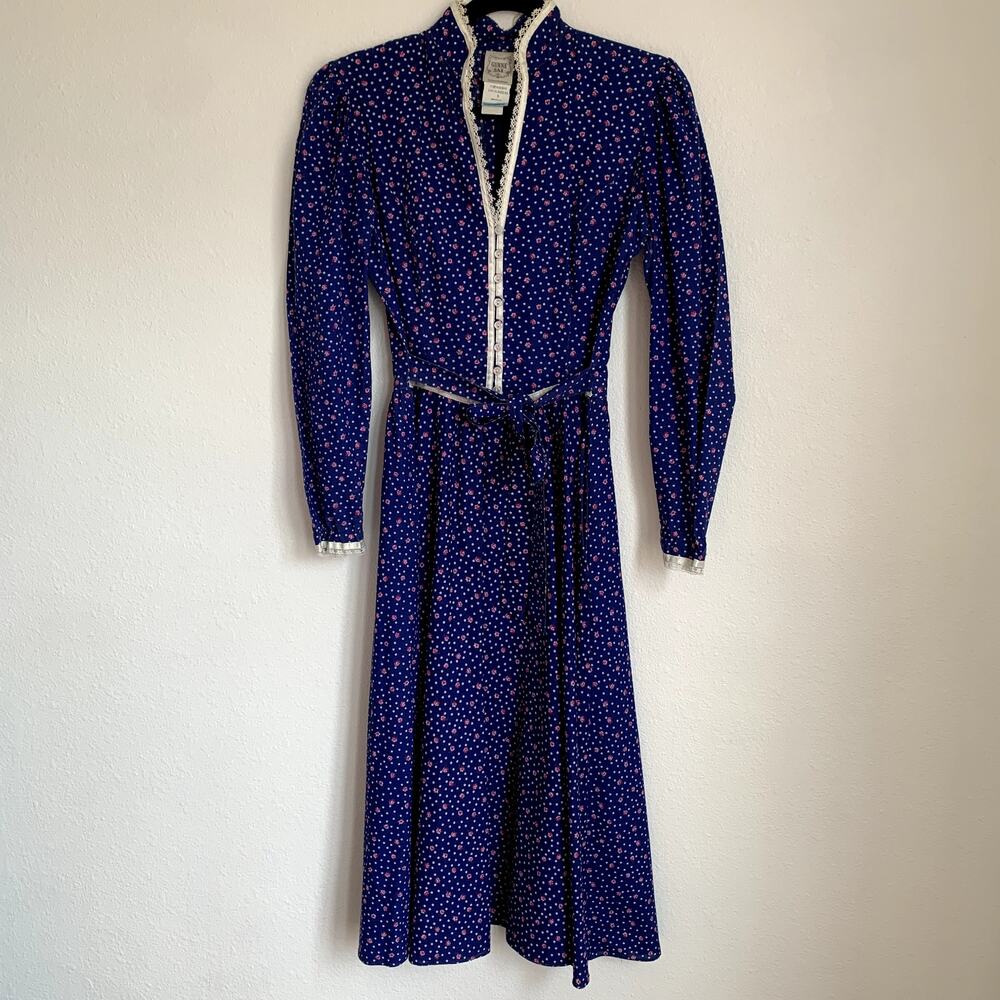 Vintage 80s Gunne Sax Calico Floral Prairie Midi Dress‎ in Blue